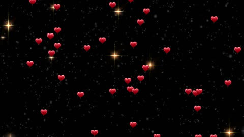 Animated Red Hearts and Snowflakes on Black Background