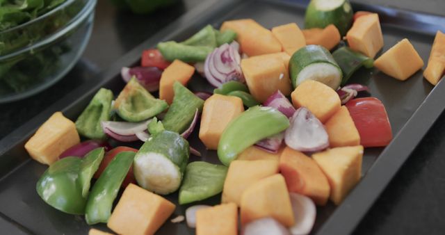 Freshly Cut Vegetables on Tray Ready for Roasting - Download Free Stock Images Pikwizard.com