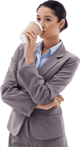 Transparent Confident Businesswoman Drinking Takeaway Coffee