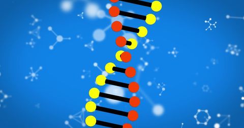 Colorful dna strand with molecular background illustrating biology concept