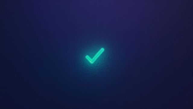 Glowing neon check mark on deep blue background