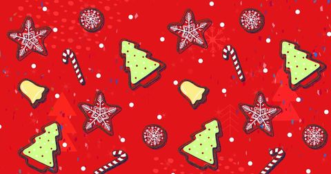 Festive Gingerbread Cookie Background with Red Holiday Theme
