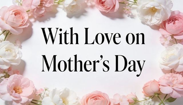 Elegant pastel floral wreath framing with love on mother's day card mockup minimalist serif