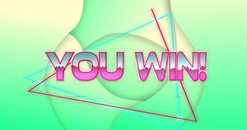Retro win text overlay on geometric abstract background