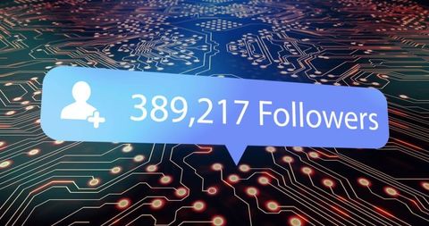 Social media followers growth on digital circuit background