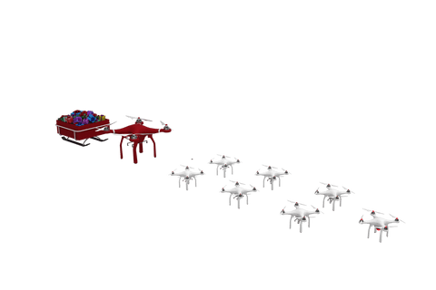 Transparent christmas sledge pulled by drones innovative festive scene