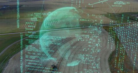 Digital Globe Overlay on Agricultural Farmland Horizon