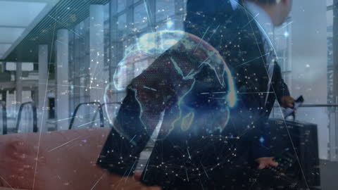 Digital Global Network Overlay with Busy Businessman Using Smartphone