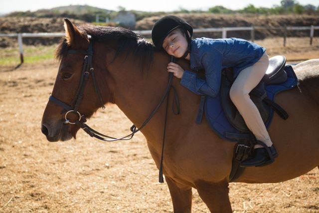 Cute girl embracing horse in the ranch - Download Free Stock Photos Pikwizard.com