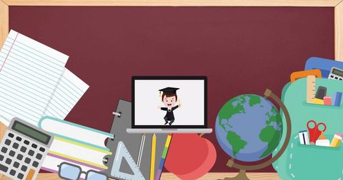 Successful Virtual Student with Academic Supplies - Download Free Stock Images Pikwizard.com
