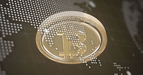 Gold bitcoin overlay on digital financial data