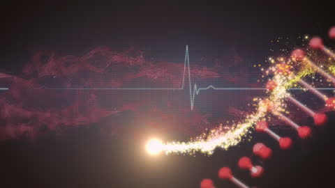 Futuristic Concept of DNA Helix and Heartbeat Pulse Visualization