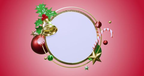 Festive circle frame with christmas decorations on red background