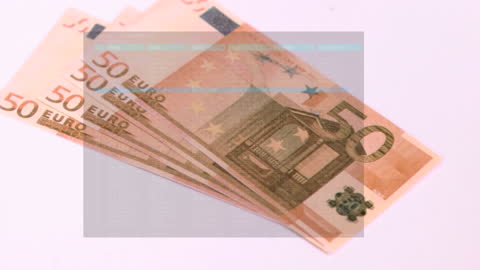 50 Euro Banknotes with Digital Data Overlay