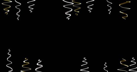 Elegant Gold and Silver Streamers on Black Background