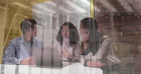 diverse team collaborating overlays financial data - Download Free Stock Images Pikwizard.com
