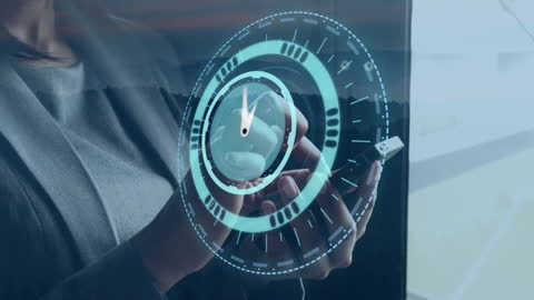 Businesswoman Using Tablet with Technology Time Interface