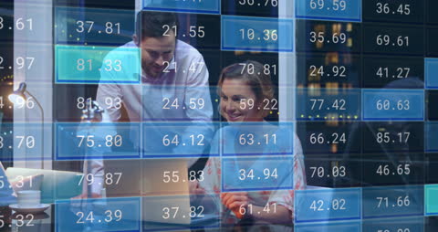 Business Team Analyzing Financial Data Overlaid