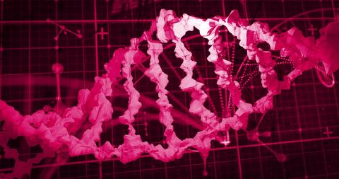 colorful dna strand with digital interface elements on black background - Download Free Stock Images Pikwizard.com