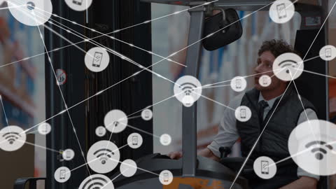 Warehouse Worker with Interconnected Smart Technology Network