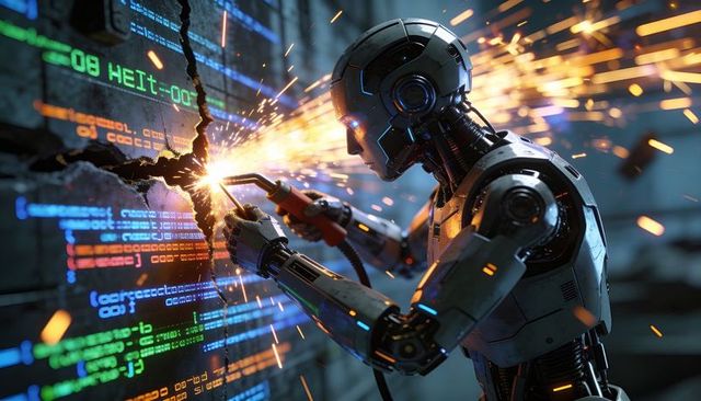 Humanoid Robot Cutting and Breaching Metal Wall with Plasma Torch and Neon Code