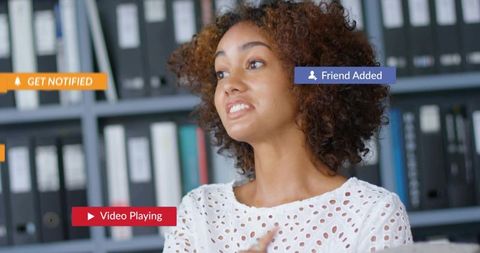 Woman engaging in digital communication meeting at office