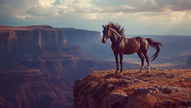 Majestic Wild Horse Overlooks Breathtaking Canyon View