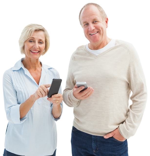 Happy Mature Couple Using Smartphones on White Background Transparent - Download Free Stock Videos Pikwizard.com