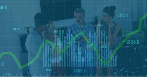 financial analysis and team discussion overlaid with data graphics - Download Free Stock Images Pikwizard.com