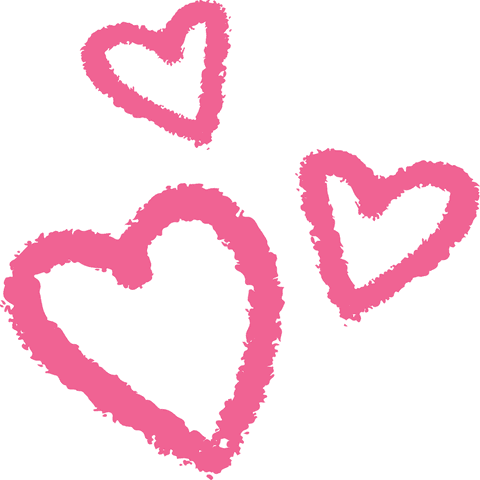 Scribbled pink hearts on transparent canvas in brushstroke style