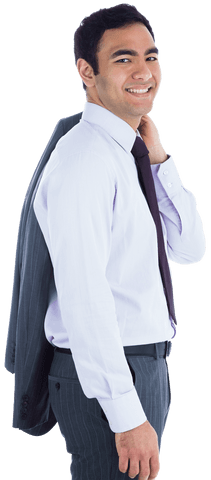 Smiling Businessman with Coat on Shoulder Transparent Background