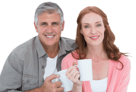 Transparent Background Happy Couple Drinking Coffee