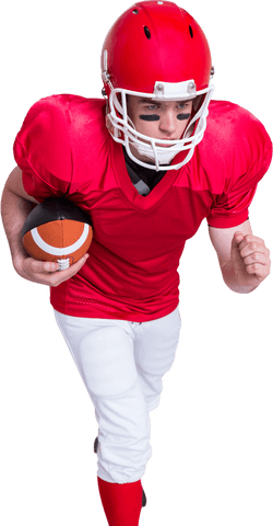 Transparent american football player in action with red equipment