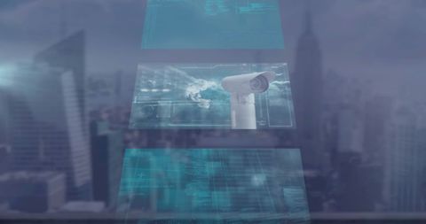 Global business technology and data interface in urban skyline