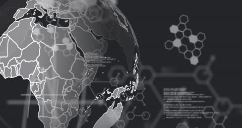 Digital Globe with Code and Molecular Structures Background