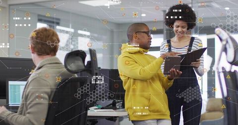 Collaborating over tablet with augmented reality overlays in modern open office workspace