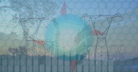 Futuristic cityscape with digital data processing elements