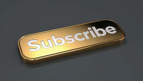 Displaying gold metallic subscribe button with raised silver letters and beveled edge