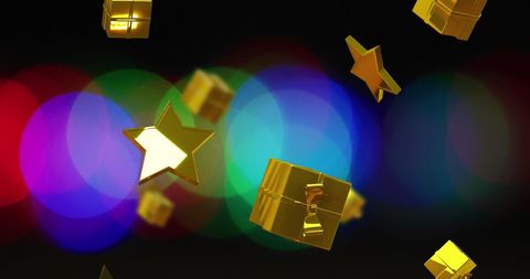 Floating Gold Stars and Gifts with Colorful Lights