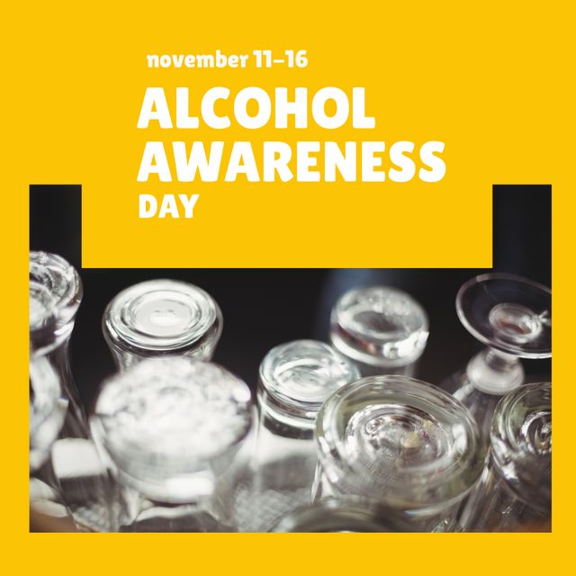 Image of alcohol awareness day over empty glasses. Drinks, beverage, addiction and alcohol awareness concept.