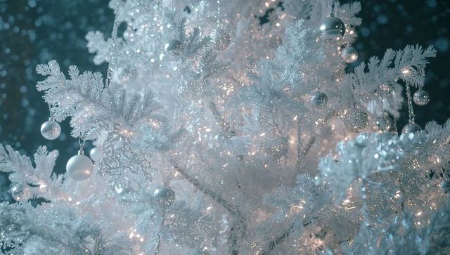 Elegant White Christmas Tree With Silver Baubles and Lights
