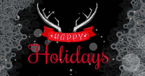 Festive Happy Holidays Greeting with Snowflakes and Antlers