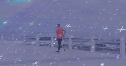 Male Athlete with Running Blade Training by the Ocean