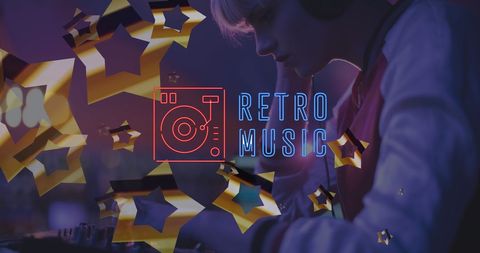 DJ Mixing Music with Geometric Neon Shapes Overlay - Download Free Stock Images Pikwizard.com