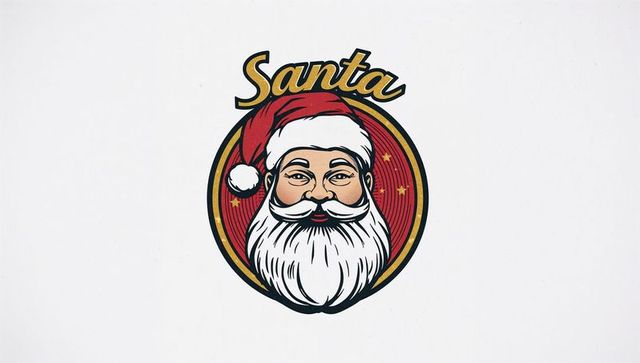 Vintage santa claus emblem with gold ring and script lettering for holiday branding