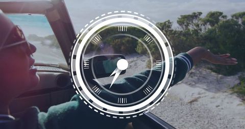 Carefree Road Trip Adventure in Convertible on Sandy Scenic Track