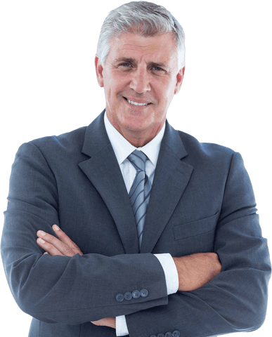 Smiling Businessman in Suit with Arms Crossed on Transparent Background