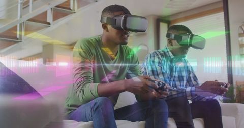 Two African American Men Immersed in VR Gaming Experience