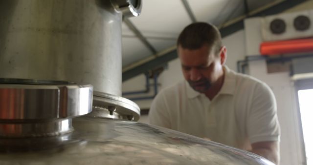 Brewery Worker Inspecting Equipment in Stainless Steel Fermenting Hall - Download Free Stock Images Pikwizard.com