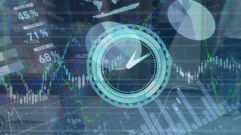 Digital Interface with Business Data and Clock Overlay Visual